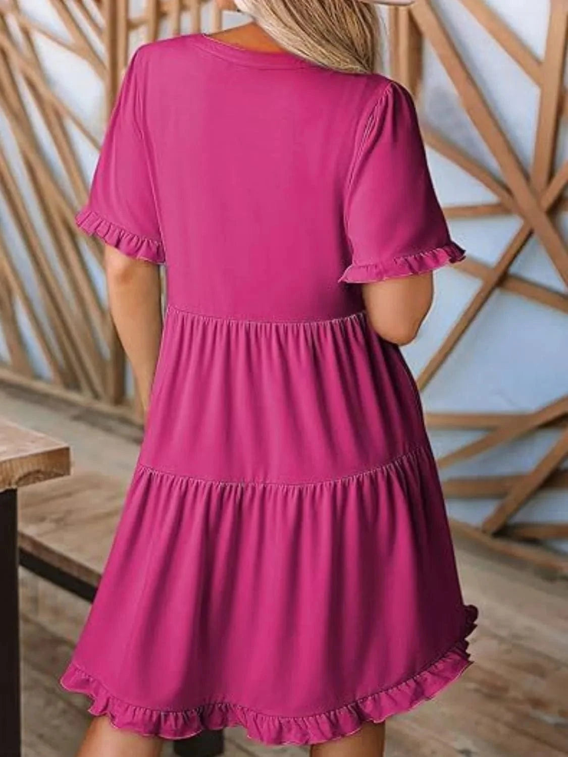 Tiered Notched Short Sleeve Mini Dress Ladies dresses
