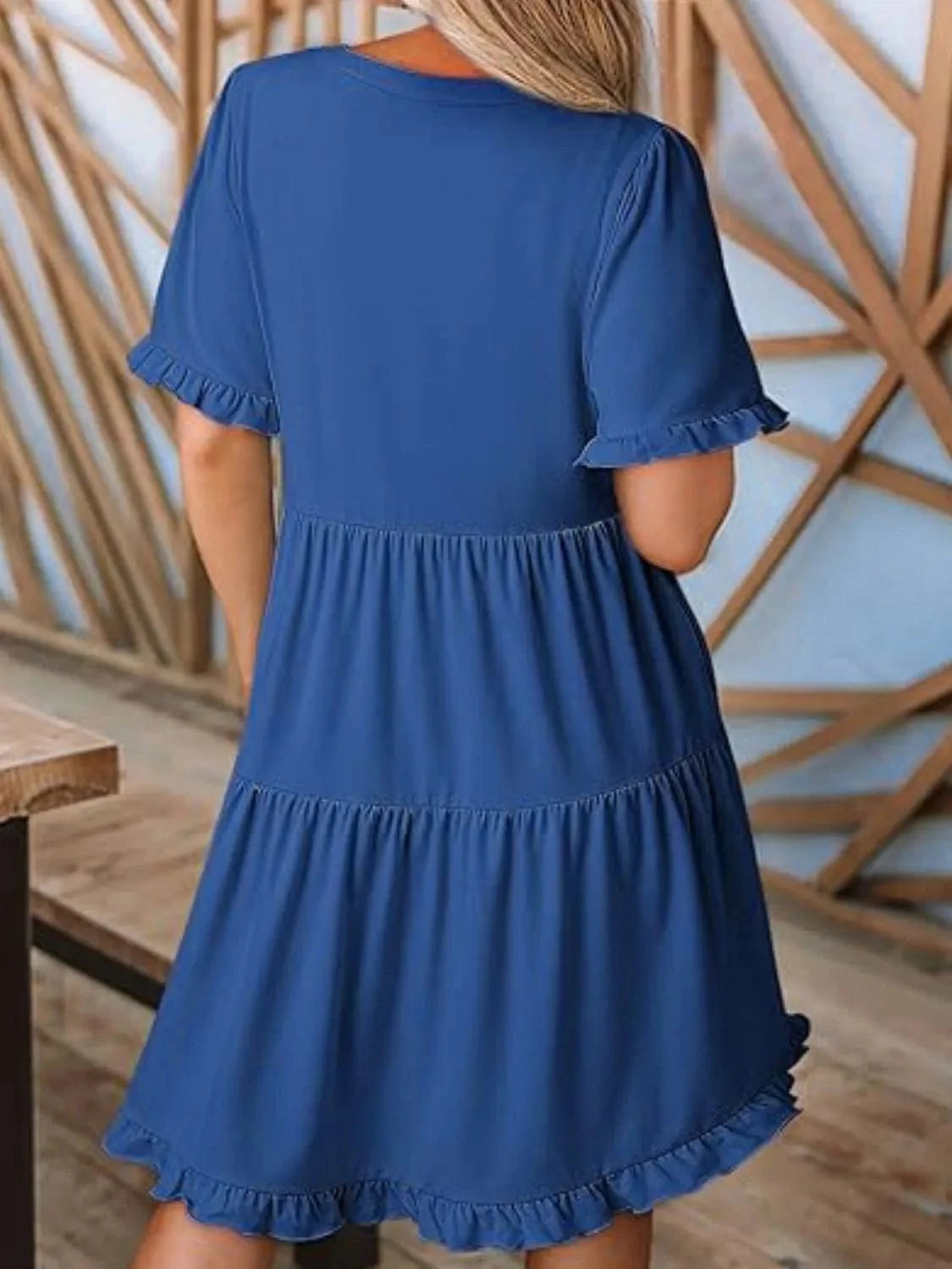 Tiered Notched Short Sleeve Mini Dress Ladies dresses