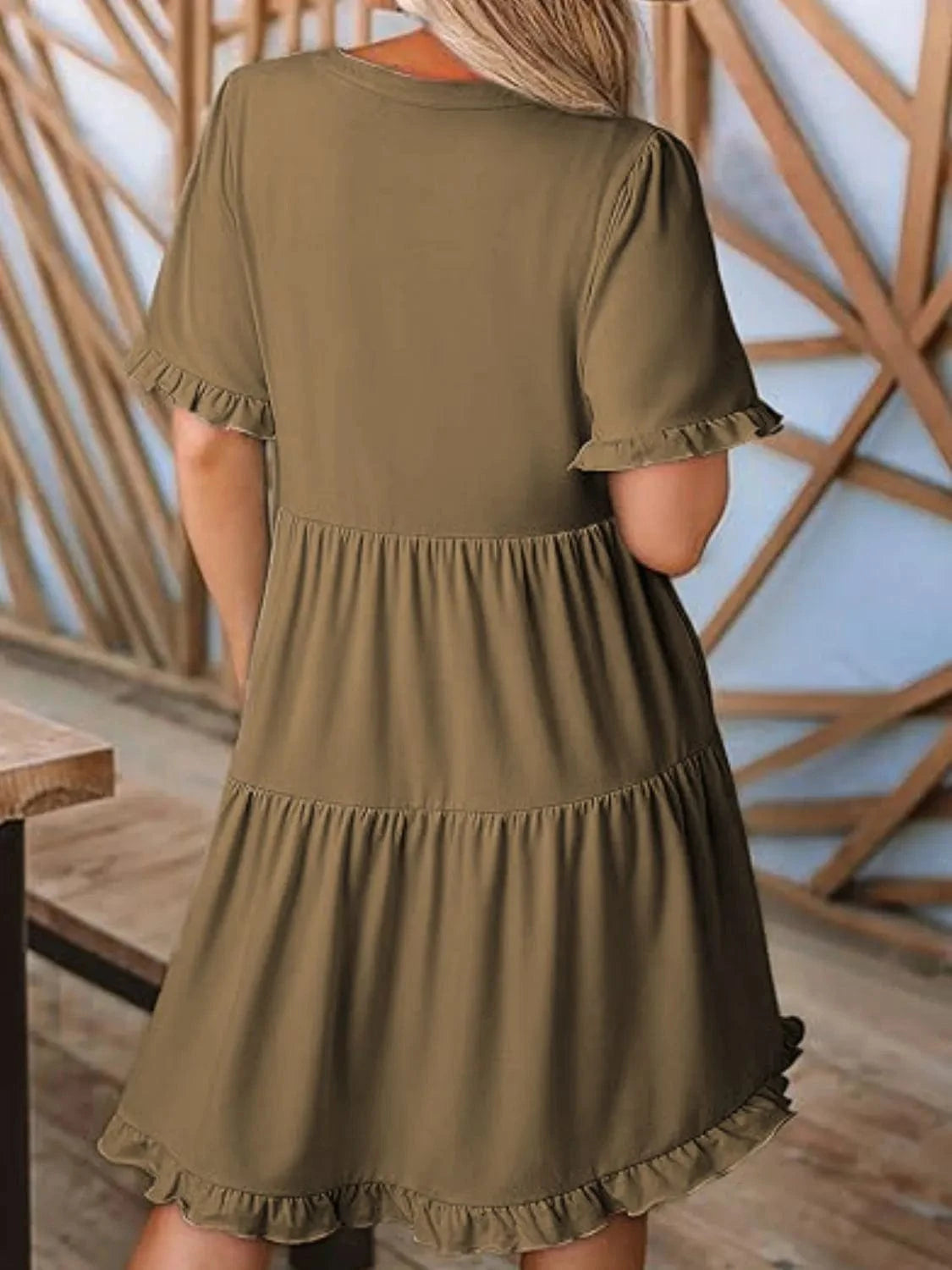 Tiered Notched Short Sleeve Mini Dress Ladies dresses