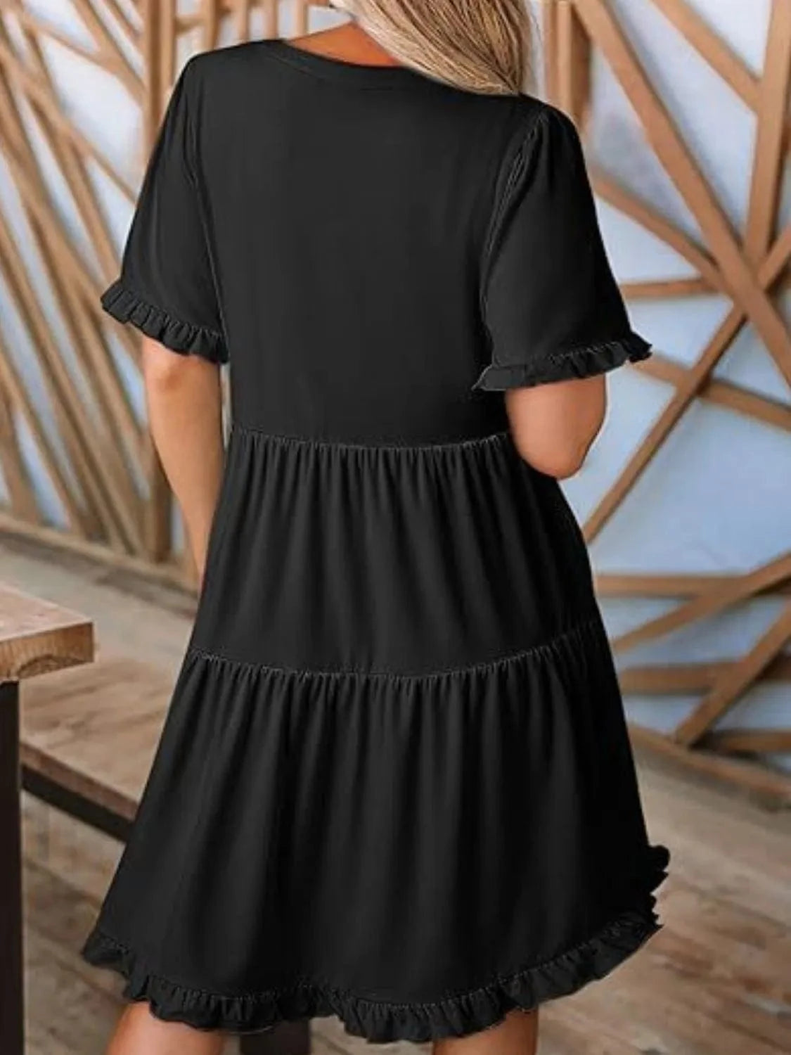 Tiered Notched Short Sleeve Mini Dress Ladies dresses