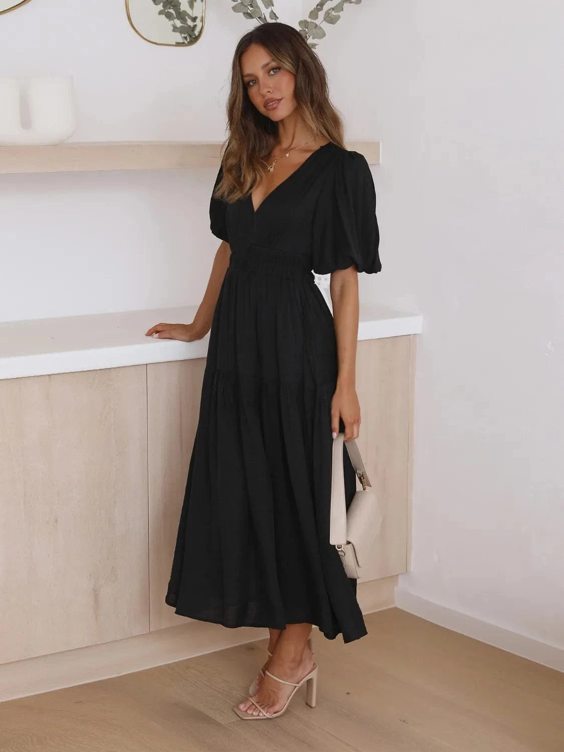 Tiered Surplice Half Sleeve Midi Dress Ladies dresses