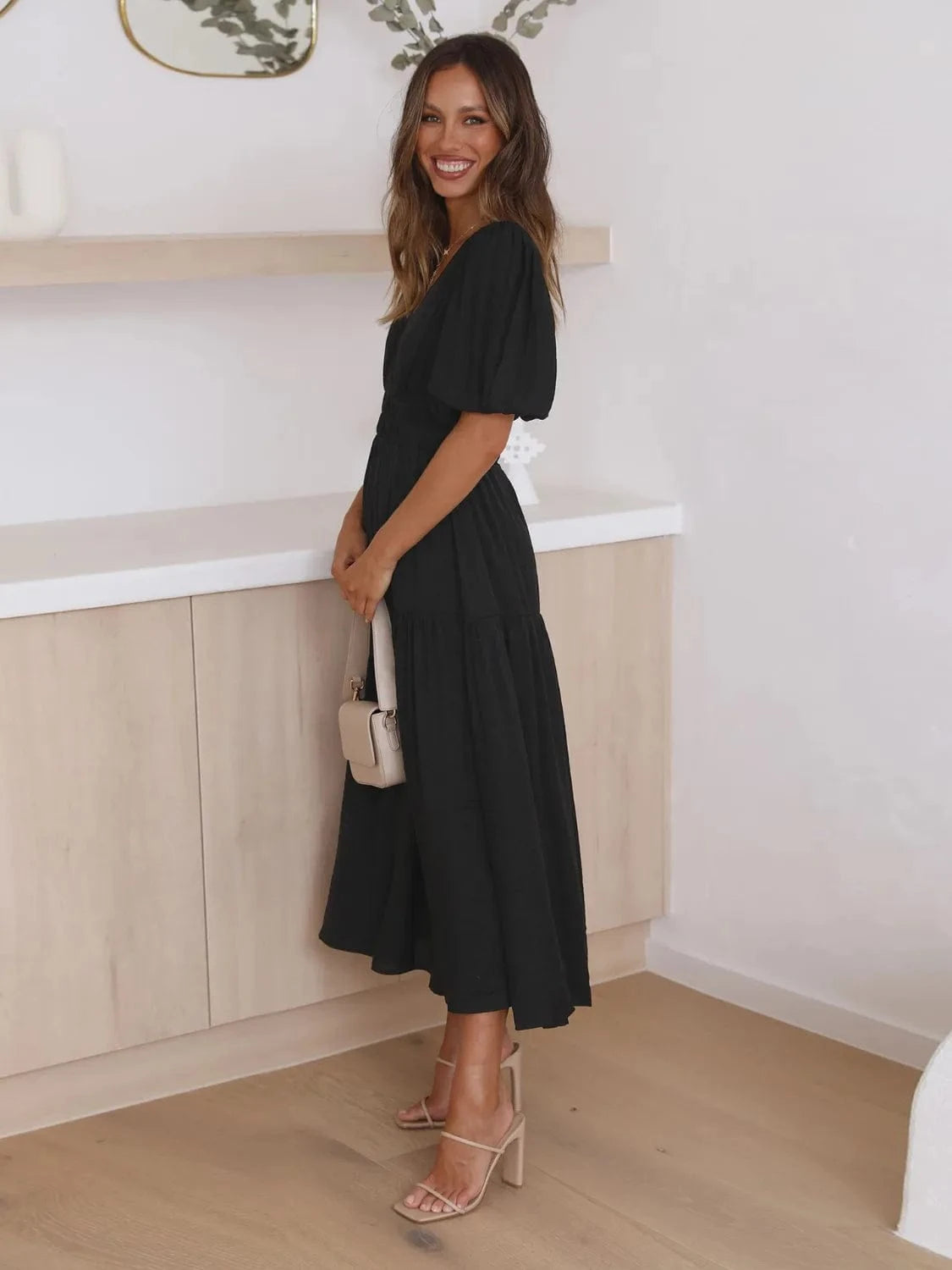 Tiered Surplice Half Sleeve Midi Dress Ladies dresses