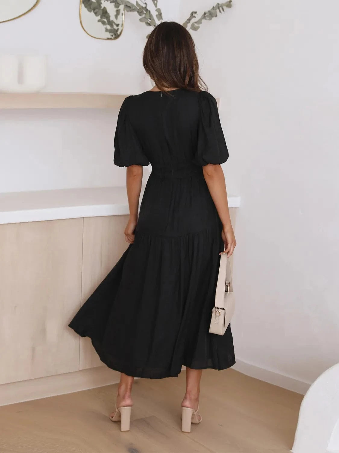 Tiered Surplice Half Sleeve Midi Dress Ladies dresses