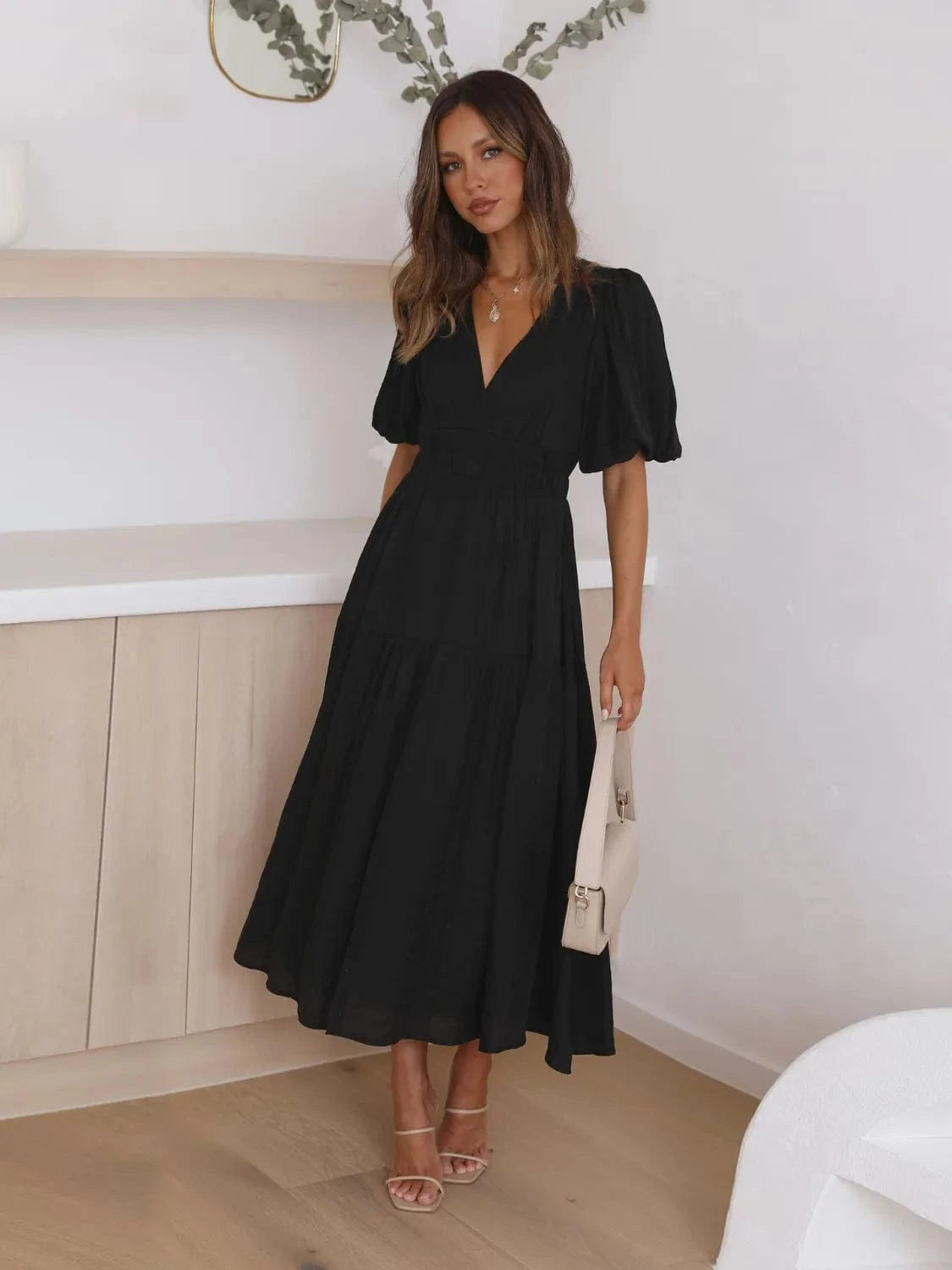 Tiered Surplice Half Sleeve Midi Dress Ladies dresses