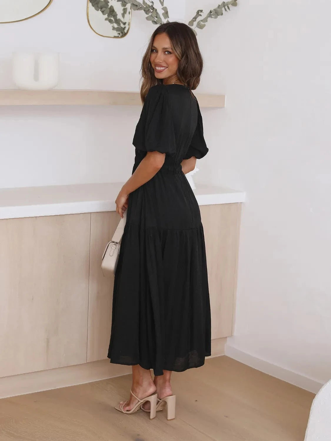 Tiered Surplice Half Sleeve Midi Dress Ladies dresses