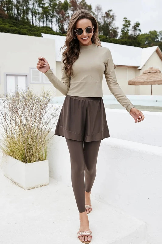 Chocolate Long Sleeve Top and Pants Swim Set Long Sleeve Top pants swimwear