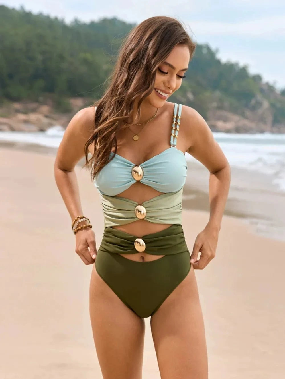 Color Block Sweetheart Neck One-Piece Swimwear One-piece Bikini