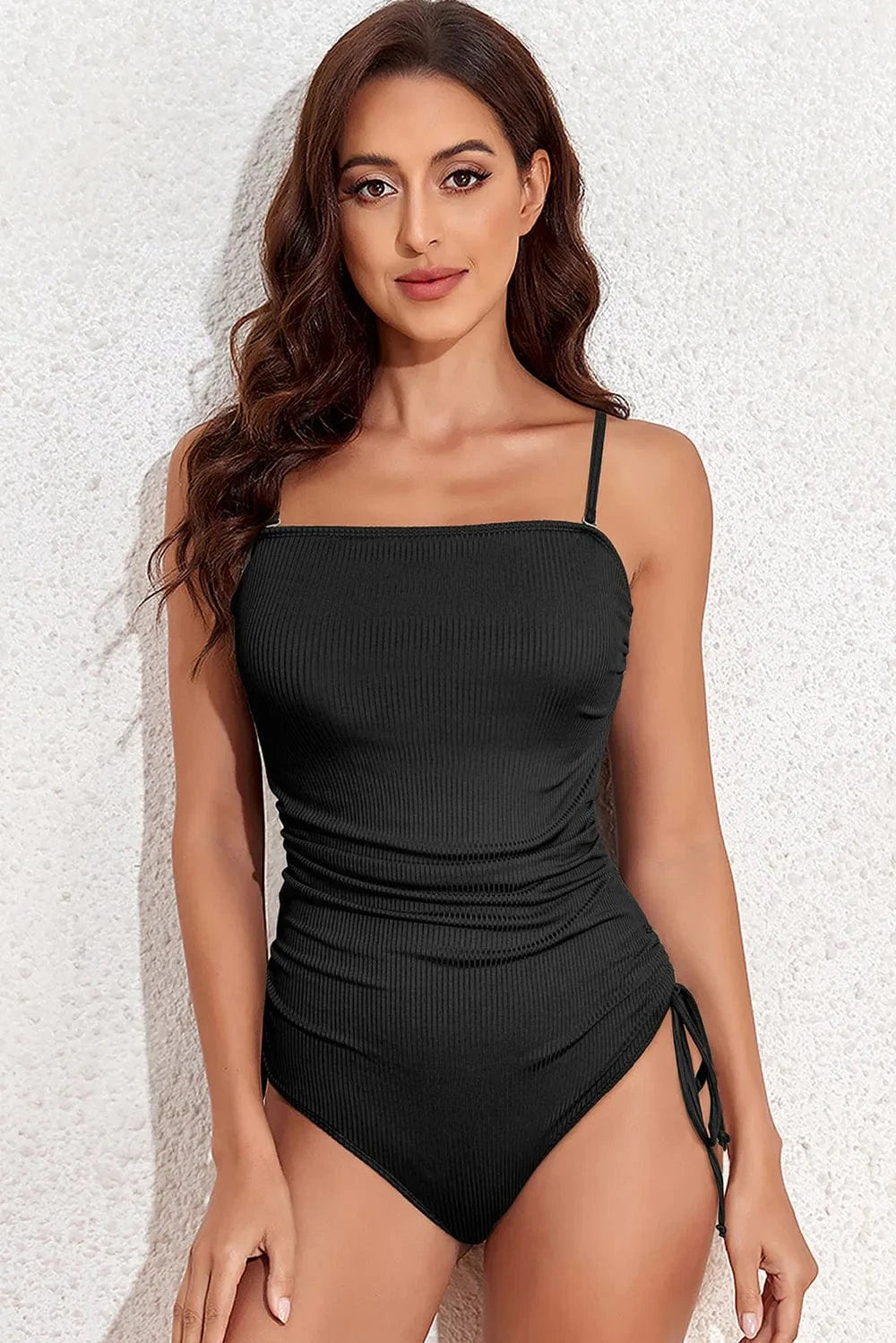 Drawstring Spaghetti Strap One-Piece Swimwear One piece bikini