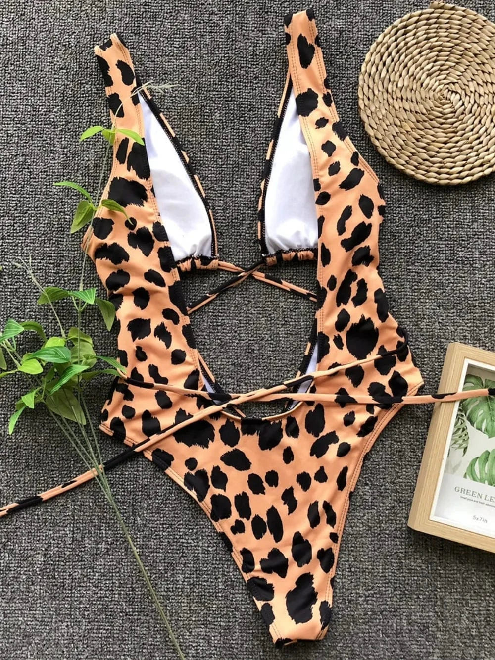 Lace-Up Backless Plunge One-Piece Swimwear one piece bikini