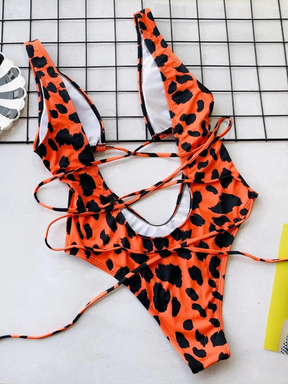 Lace-Up Backless Plunge One-Piece Swimwear one piece bikini