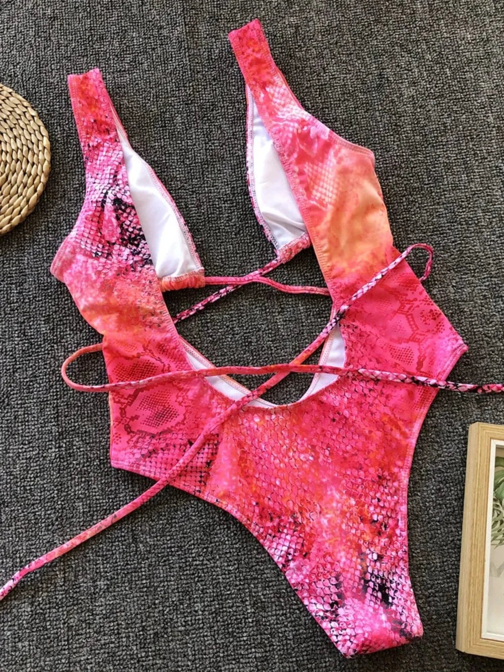 Lace-Up Backless Plunge One-Piece Swimwear one piece bikini
