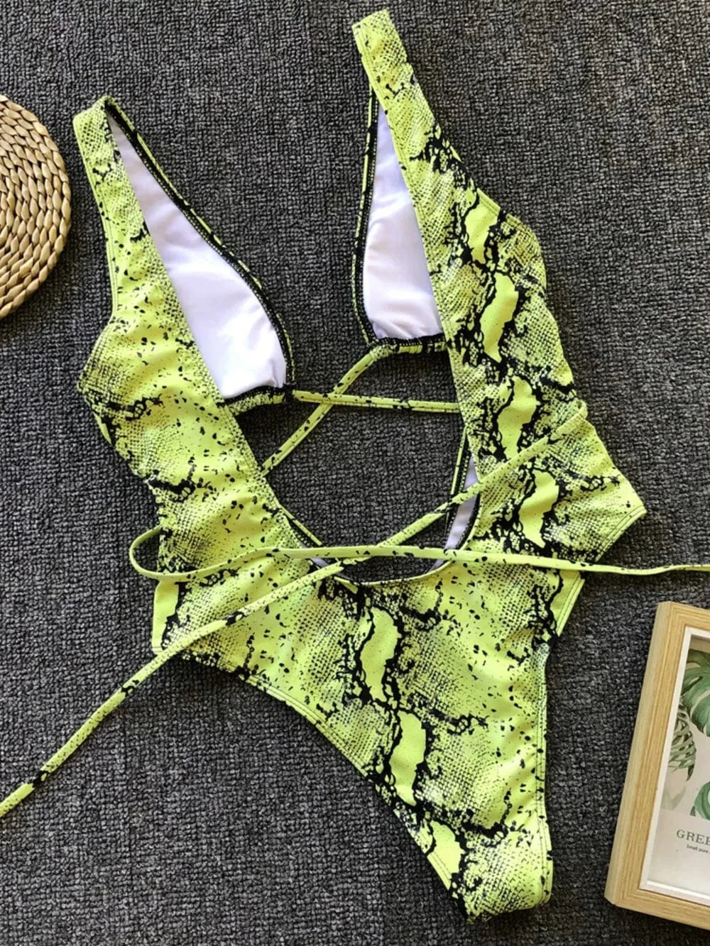 Lace-Up Backless Plunge One-Piece Swimwear one piece bikini