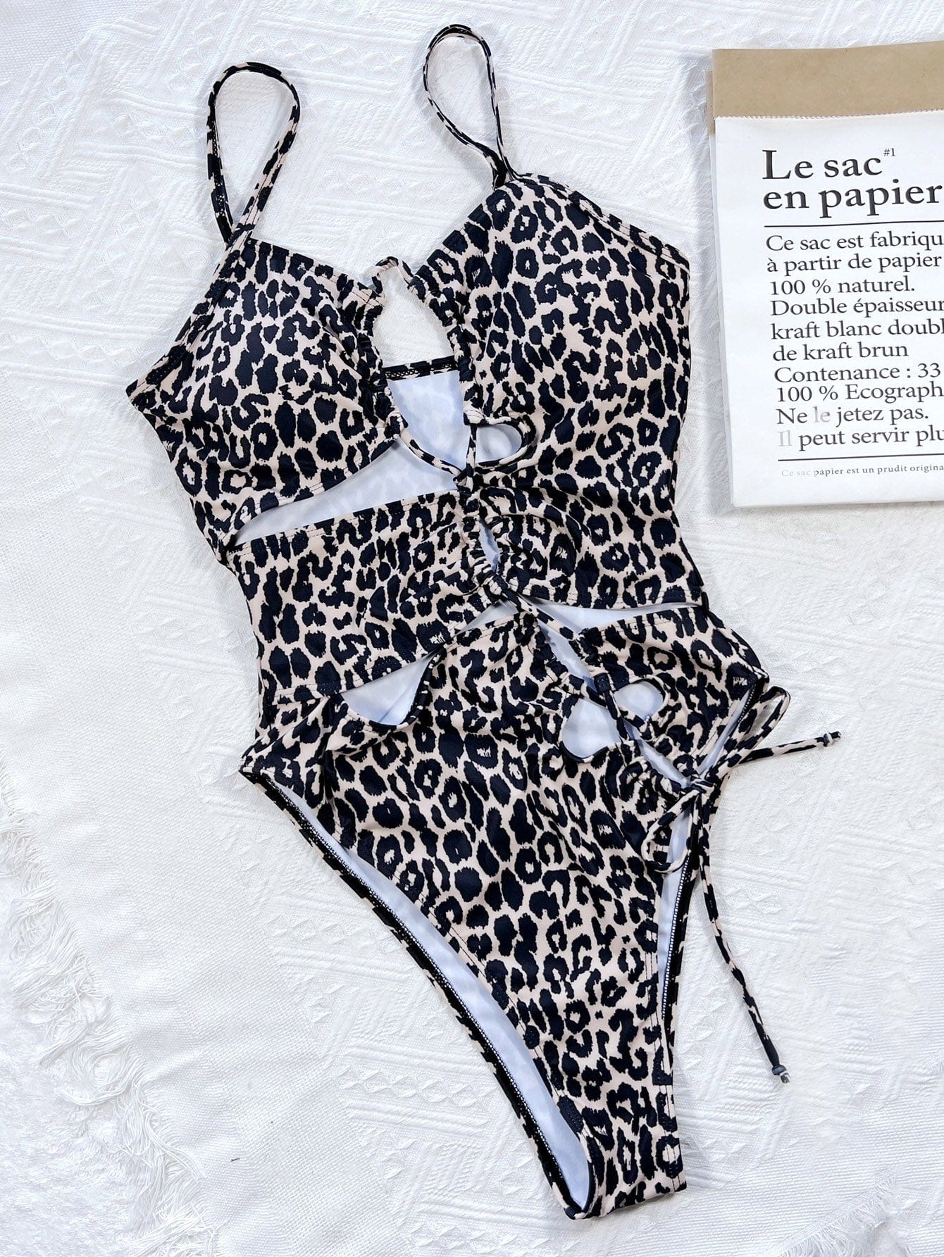 Leopard Cutout Tied One-Piece Swimsuit One piece bikini