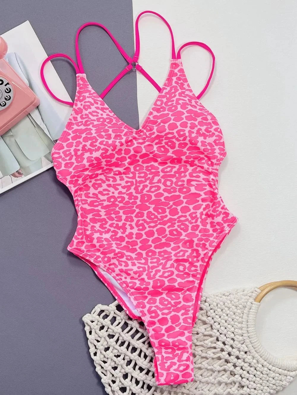 Leopard Plunge Spaghetti Strap One-Piece Swimwear One-piece Bikini