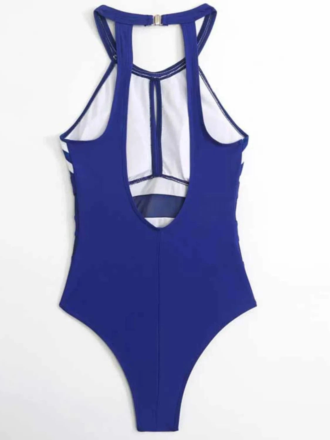 Mesh Detail Backless Striped One-Piece Swimsuit One-piece Bikini