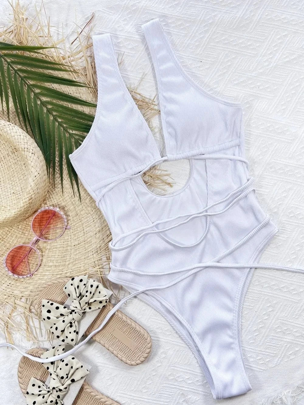Ribbed Lace Up One-Piece Swimsuit One piece bikini