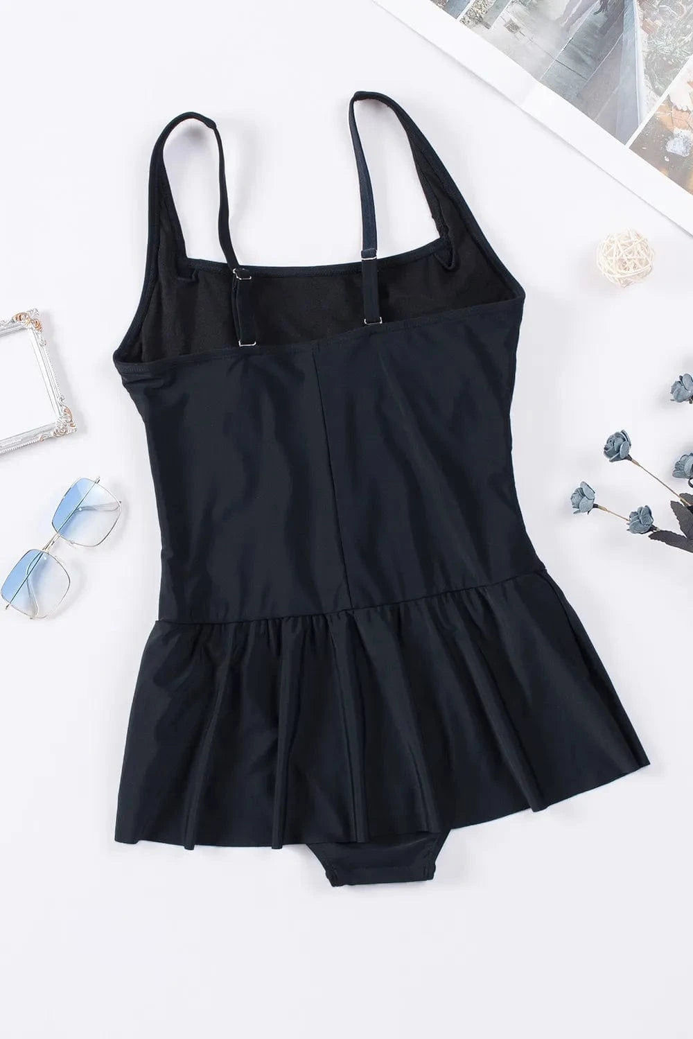 Ruched Square Neck Sleeveless One-Piece Swimwear One-piece Bikini