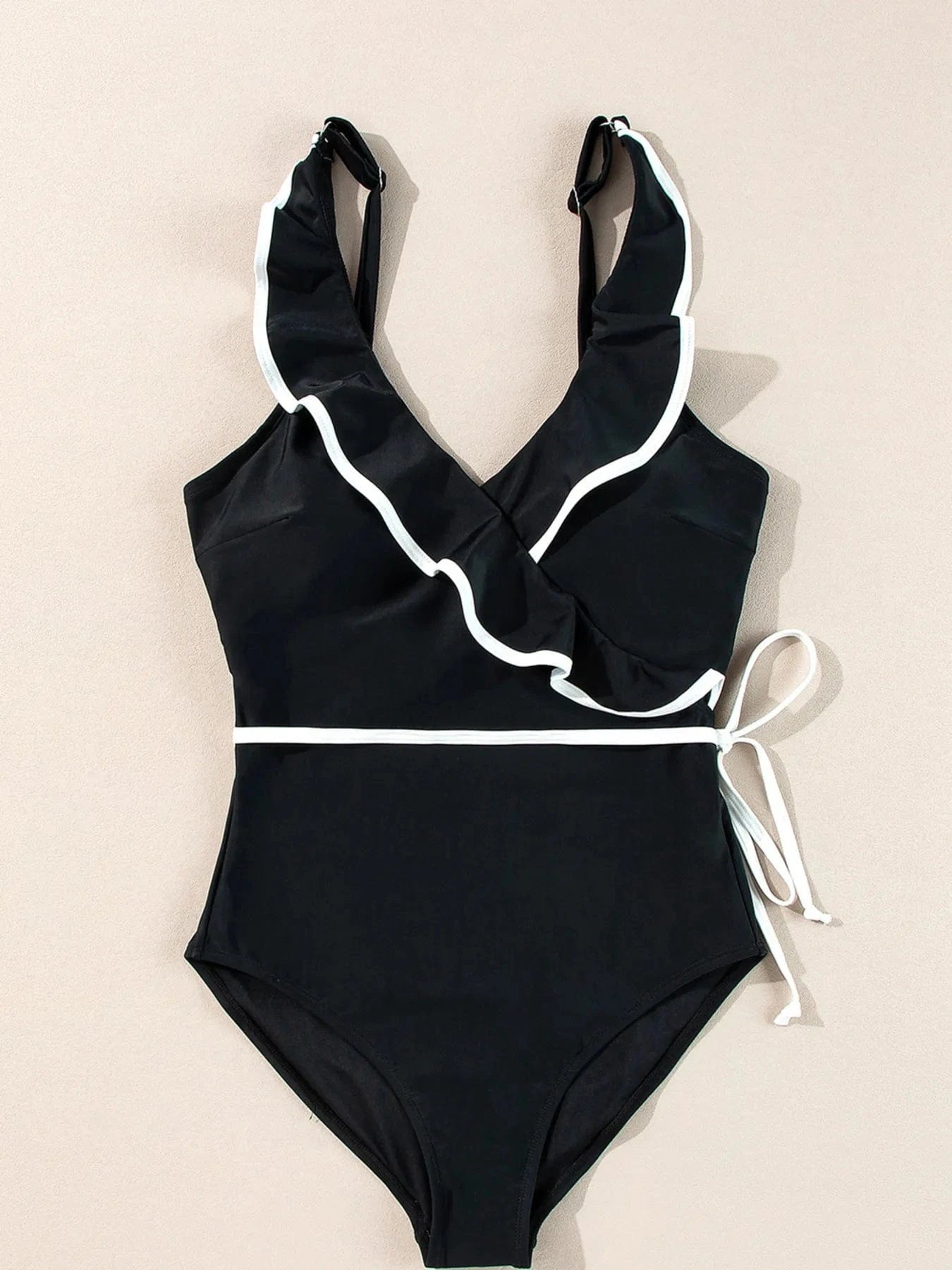 Ruffle Trim V-Neck One-Piece Swimsuit One piece bikini