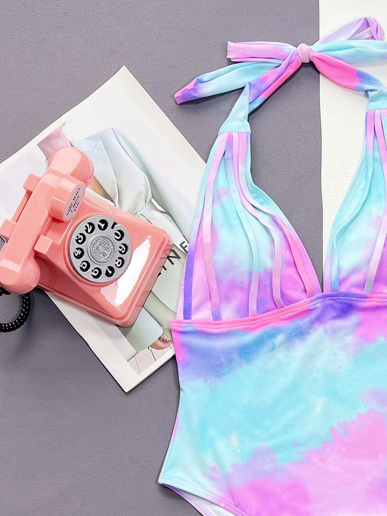 Tie-Dye Halter Neck One-Piece Swimsuit one piece bikini