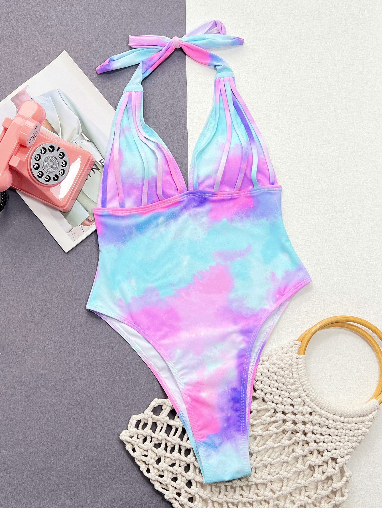 Tie-Dye Halter Neck One-Piece Swimsuit one piece bikini