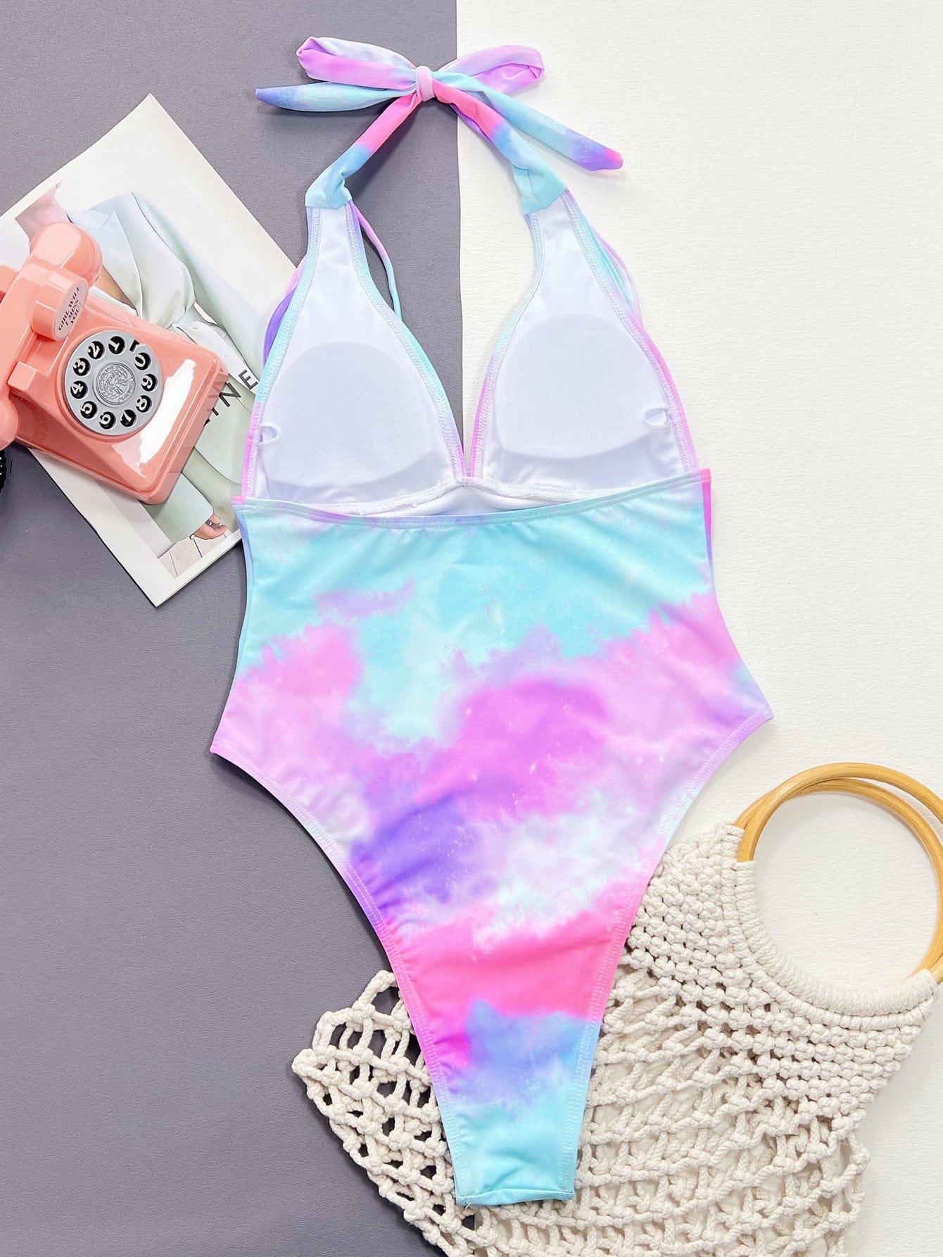 Tie-Dye Halter Neck One-Piece Swimsuit one piece bikini