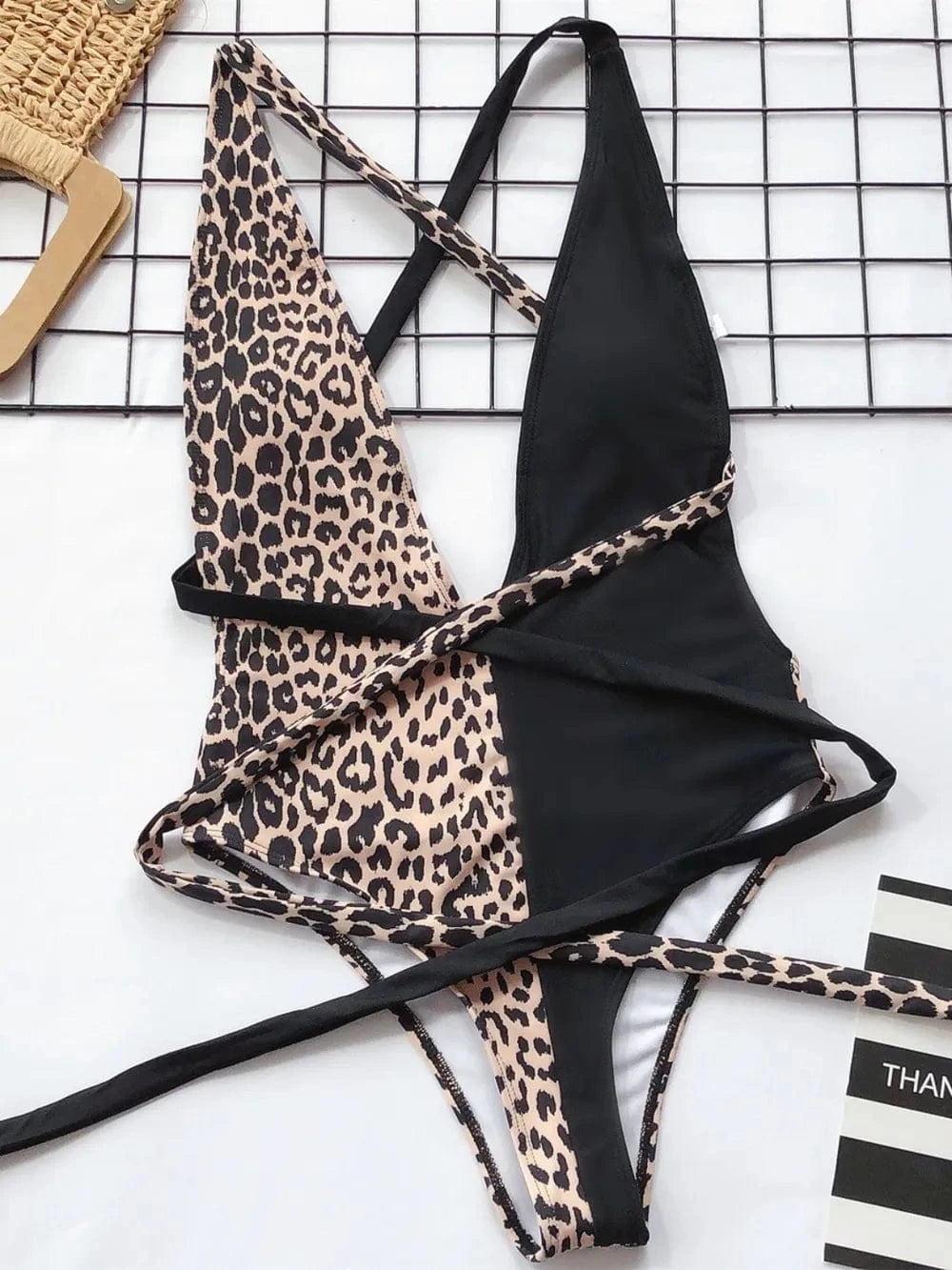 Tied Leopard Plunge One-Piece Swimwear One-piece Bikini