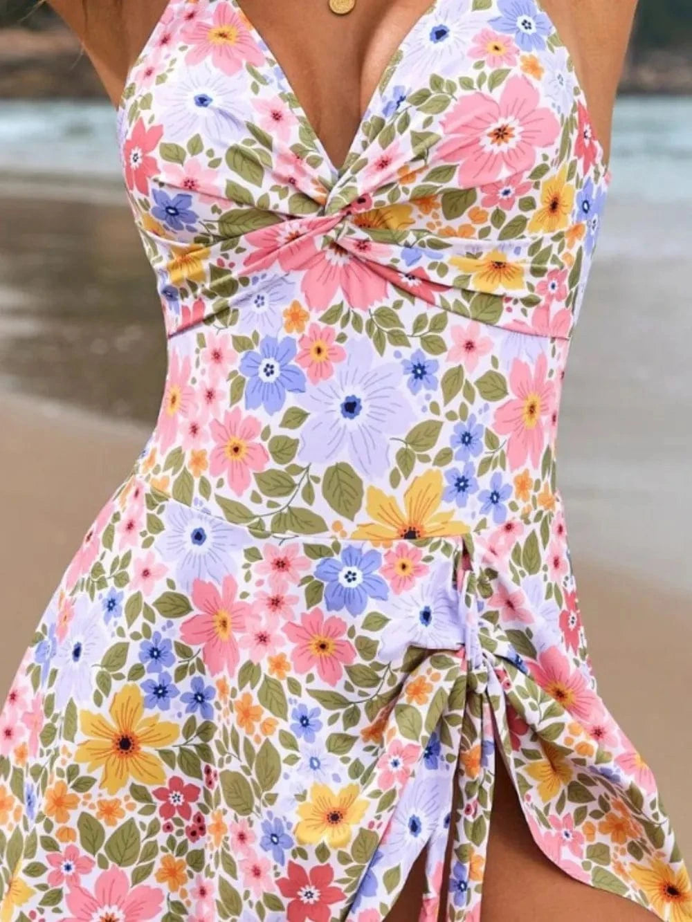 Twisted Front Crisscross Double Spaghetti Strap One-Piece Swimwear One-piece Bikini