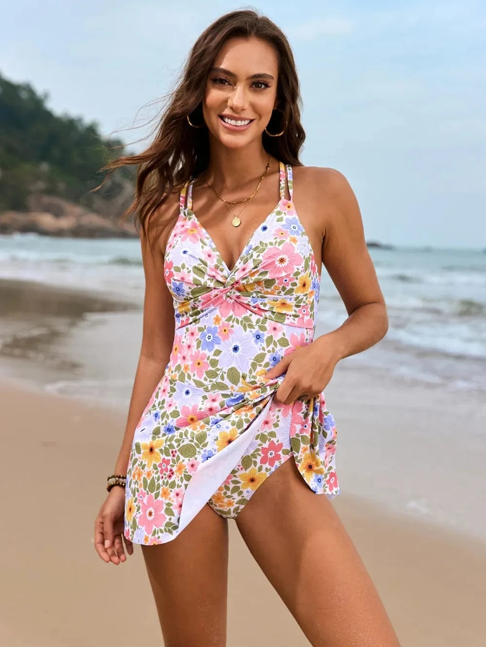 Twisted Front Crisscross Double Spaghetti Strap One-Piece Swimwear One-piece Bikini