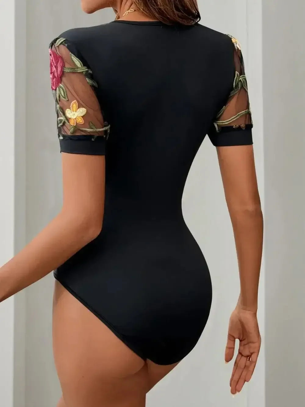 Floral Embroidered V-Neck Bodysuit