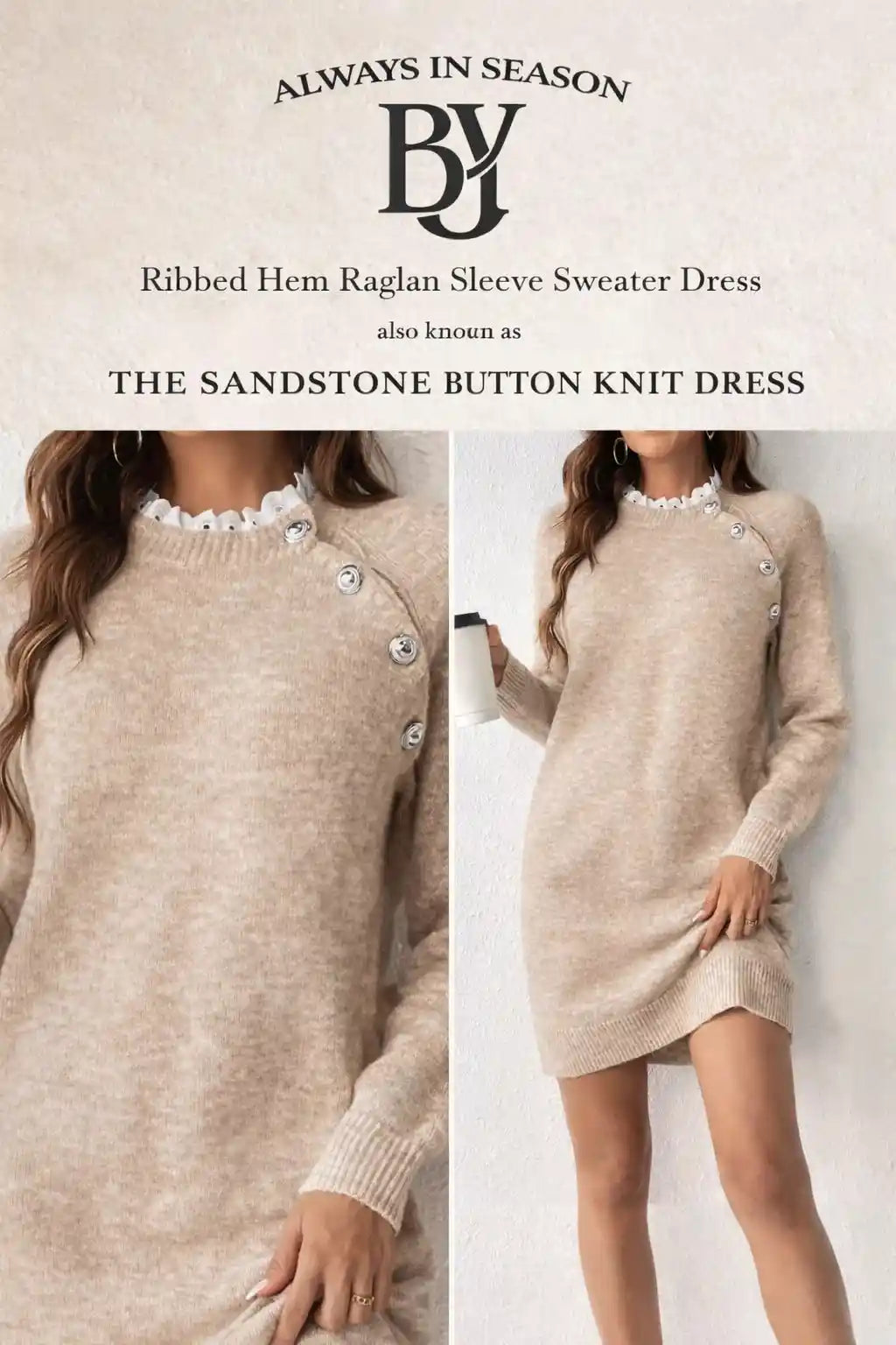 Ribbed Button Knit Sweater Dress