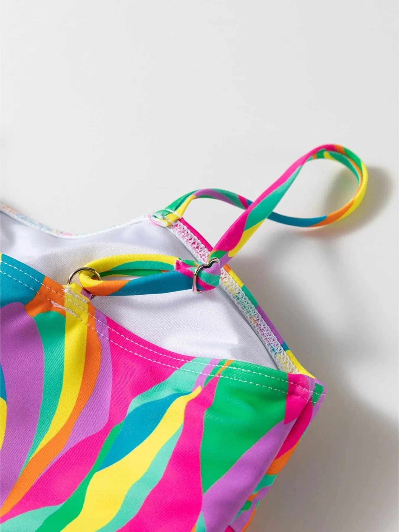 Multicolour Abstract Print Textured Spaghetti Strap High Waist Bikini Set Spaghetti Strap high wasted Swimset