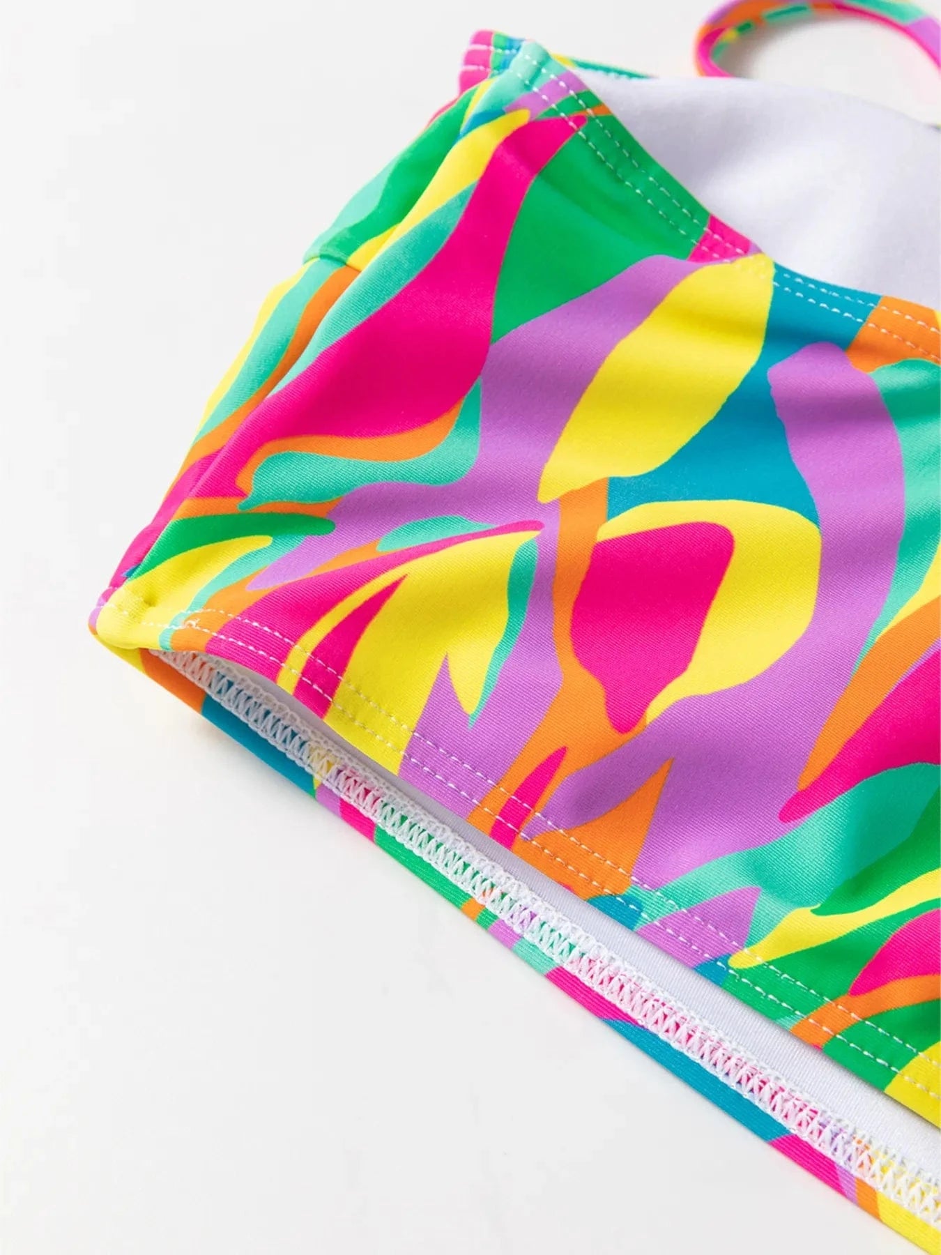 Multicolour Abstract Print Textured Spaghetti Strap High Waist Bikini Set Spaghetti Strap high wasted Swimset