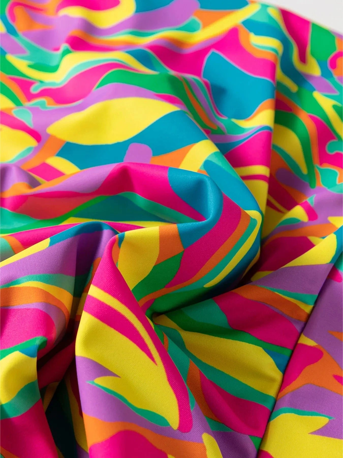 Multicolour Abstract Print Textured Spaghetti Strap High Waist Bikini Set Spaghetti Strap high wasted Swimset