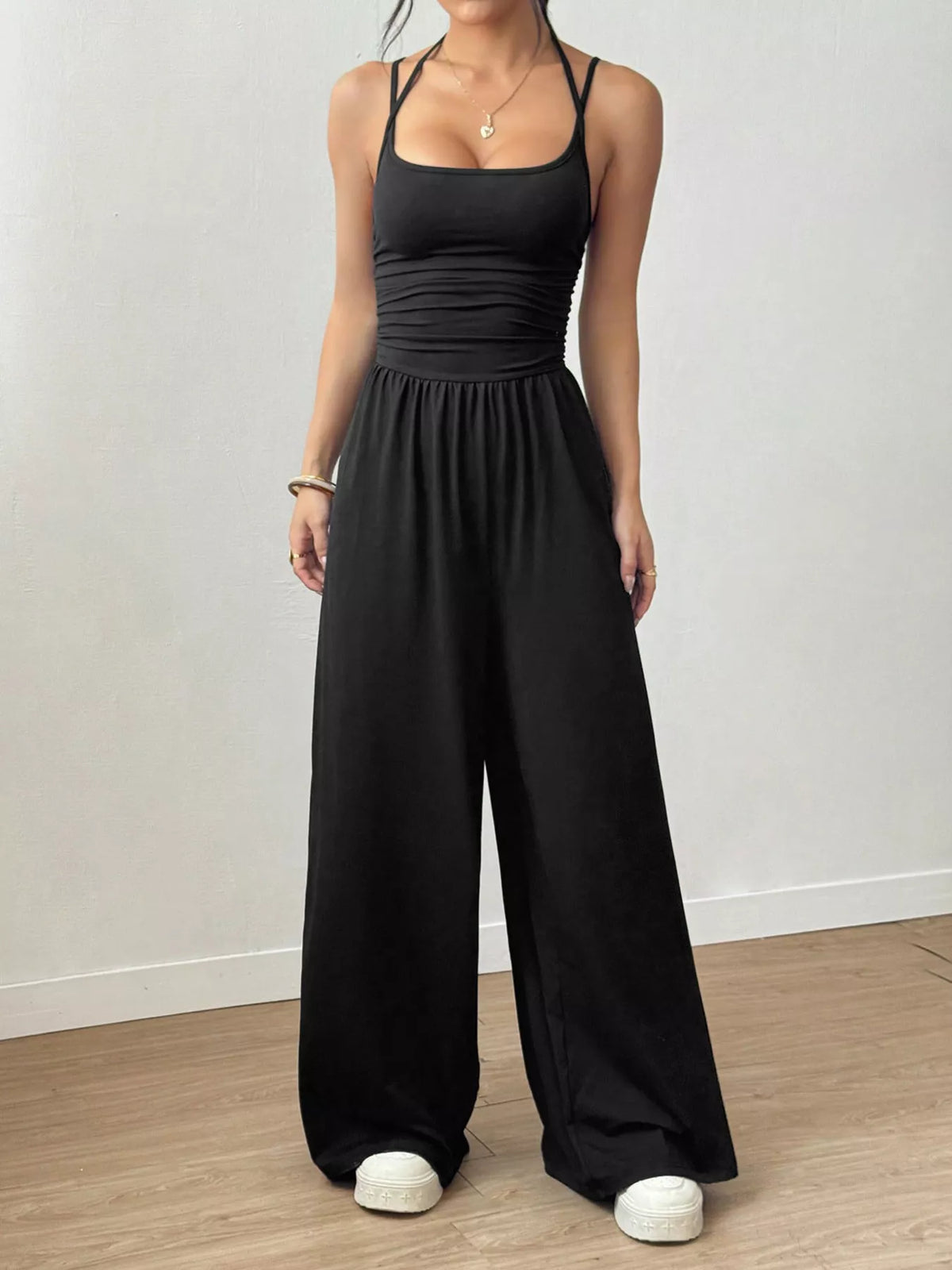Relaxed Spaghetti-Strap Wide-Leg Jumpsuit