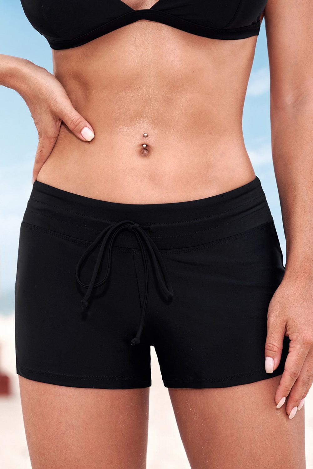 Black Full Size Run Contrast Drawstring Swim Bottoms swim bottoms