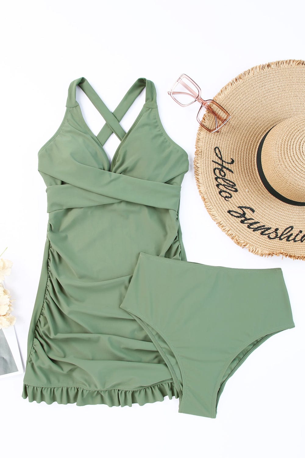 Tie Back Sleeveless Swim Dress and Bottoms Set swim bottoms