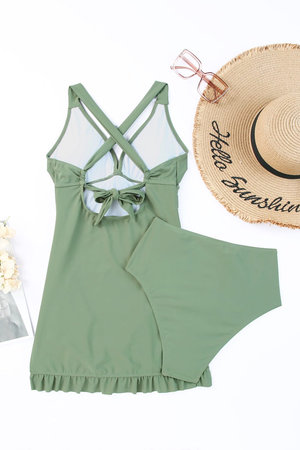 Tie Back Sleeveless Swim Dress and Bottoms Set swim bottoms