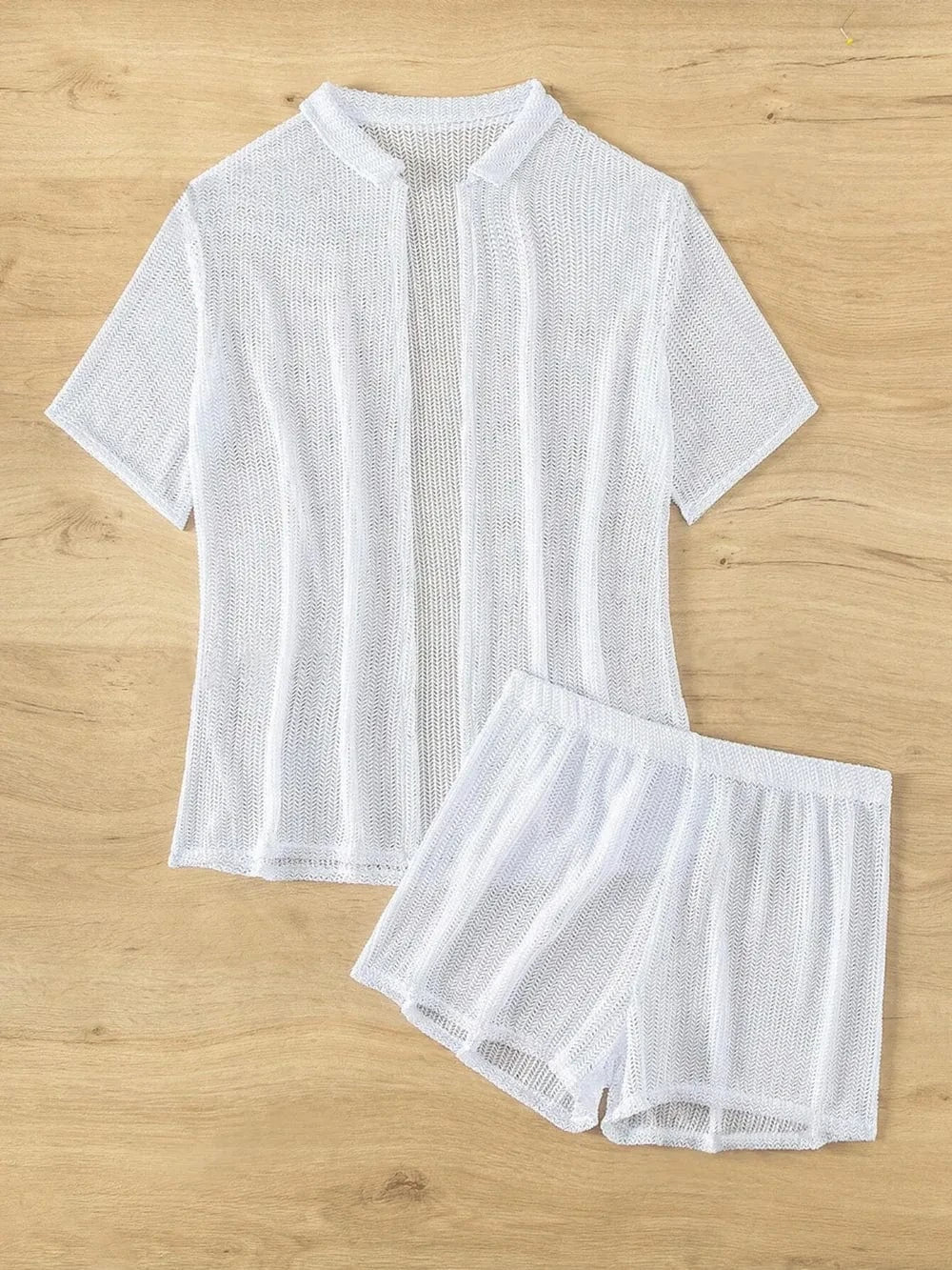 Open Front Half Sleeve Top and Shorts Cover Up Set swim tops