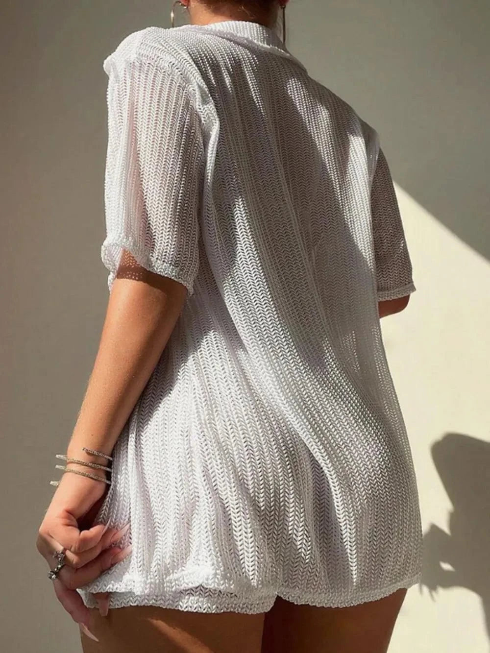 Open Front Half Sleeve Top and Shorts Cover Up Set swim tops