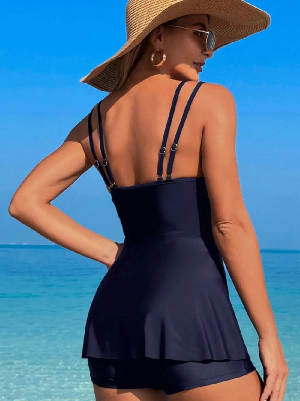 Scoop Neck Double Spaghetti Strap Top and Shorts Set swim tops