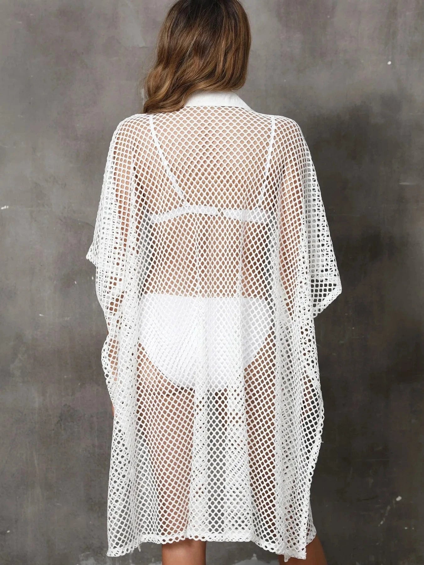 Sheer Mesh Button Up Cover Up swim tops