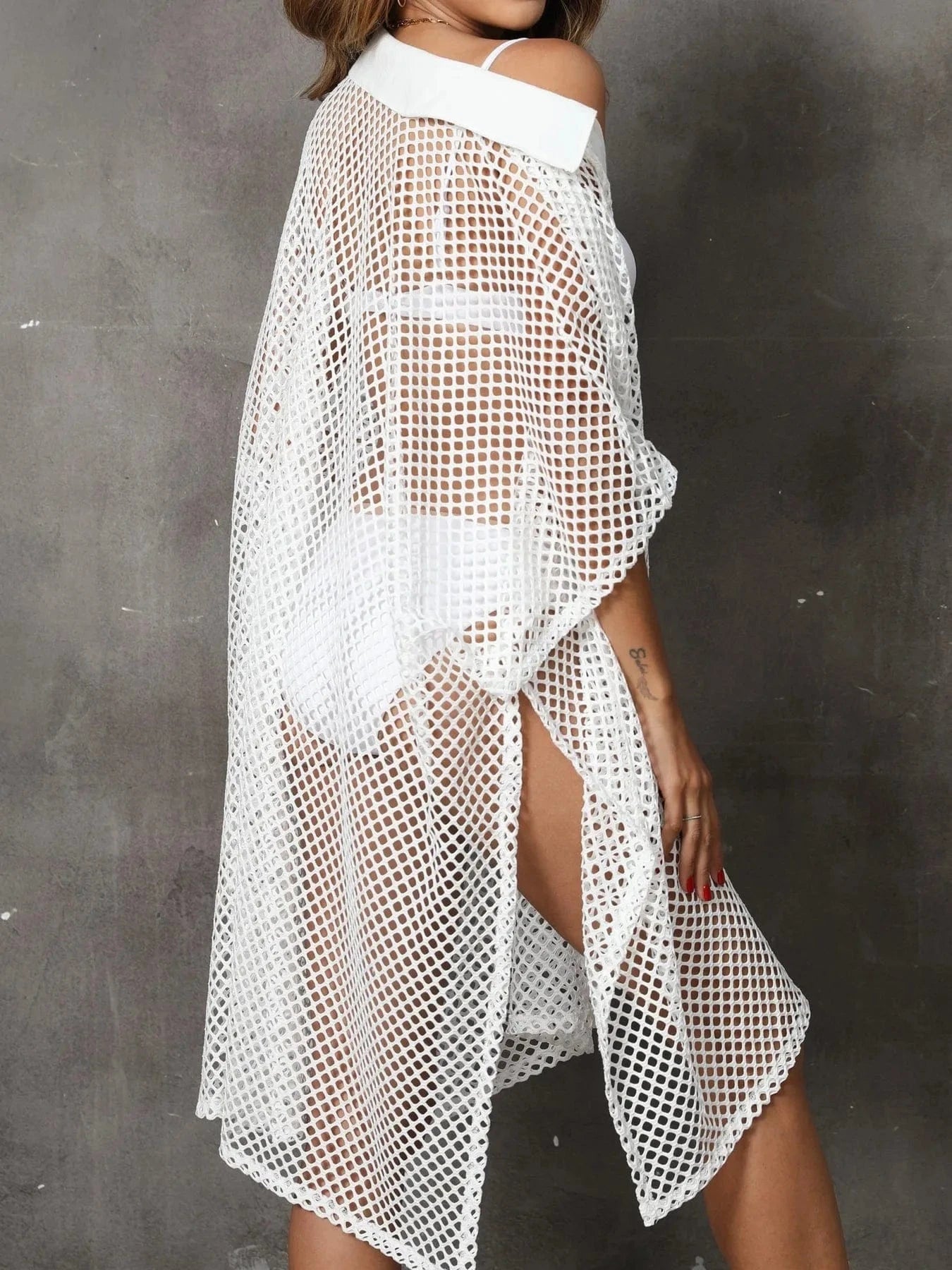 Sheer Mesh Button Up Cover Up swim tops