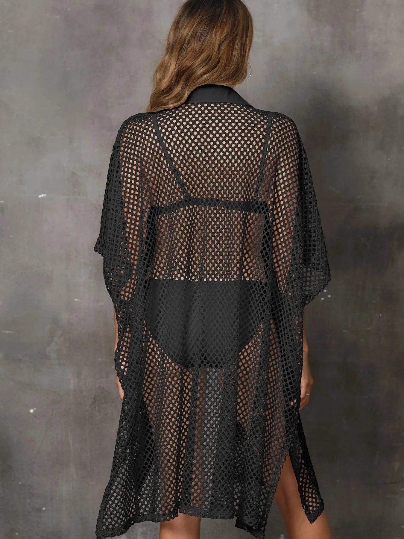 Sheer Mesh Button Up Cover Up swim tops