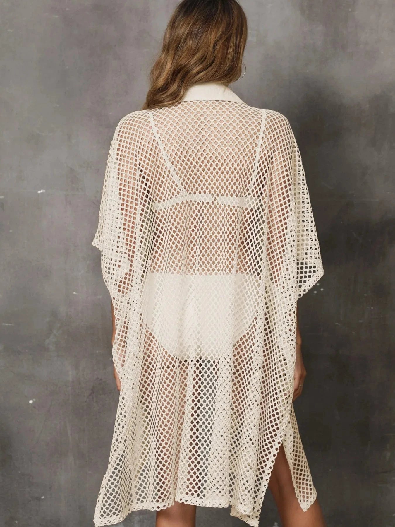 Sheer Mesh Button Up Cover Up swim tops