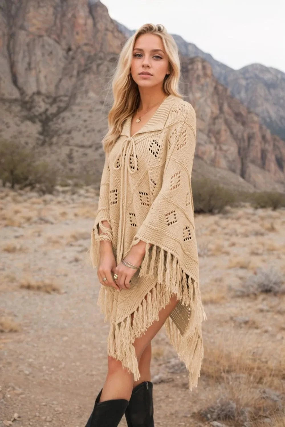 Tassel Hem Knit Cover Up swim tops