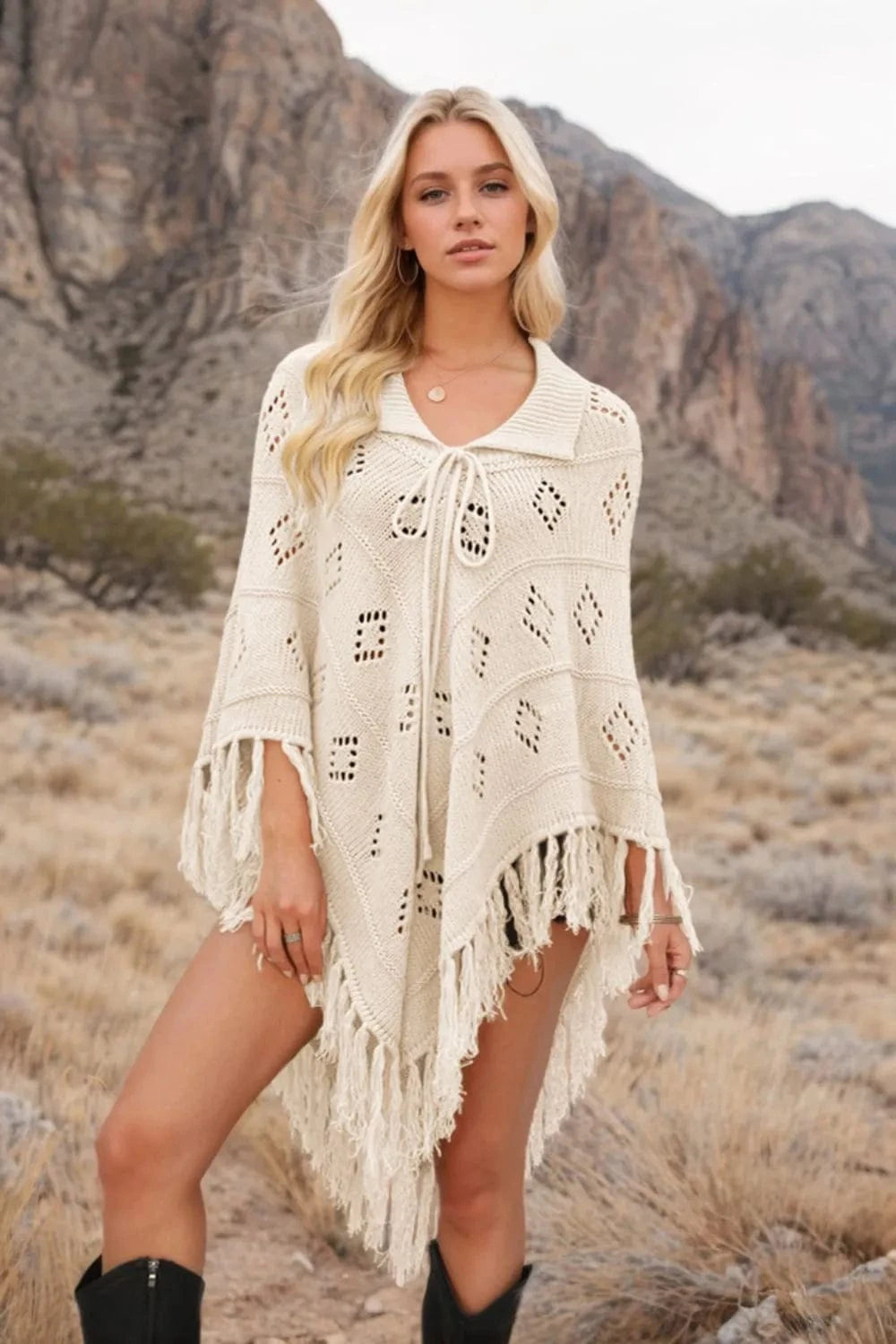 Tassel Hem Knit Cover Up swim tops