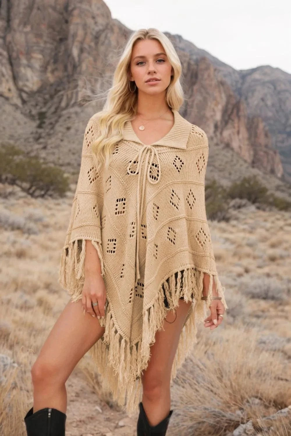 Tassel Hem Knit Cover Up swim tops