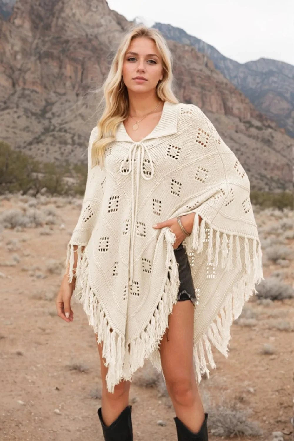 Tassel Hem Knit Cover Up swim tops