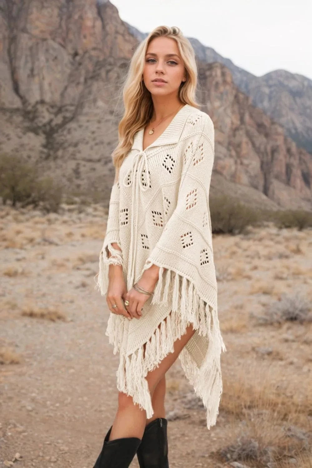 Tassel Hem Knit Cover Up swim tops