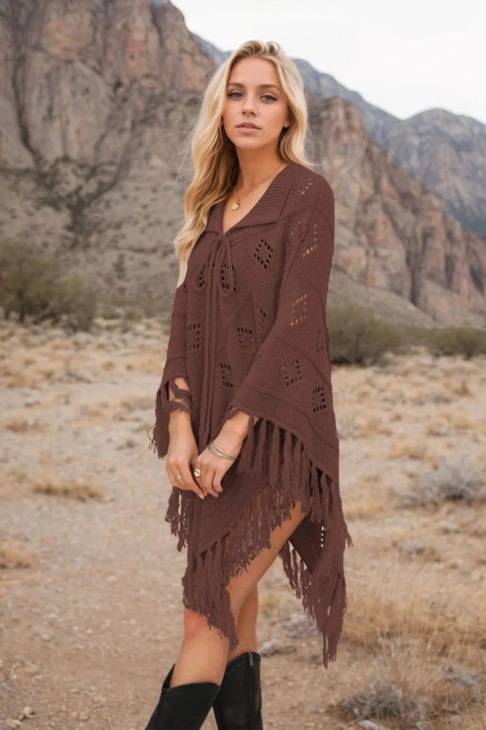 Tassel Hem Knit Cover Up swim tops